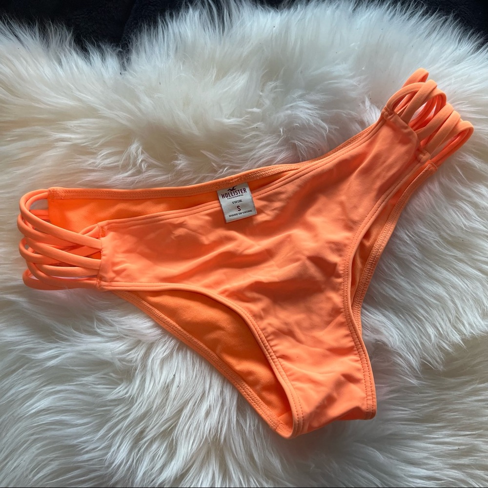 Neon orange ruched cheeky Hollister swim bottoms size small